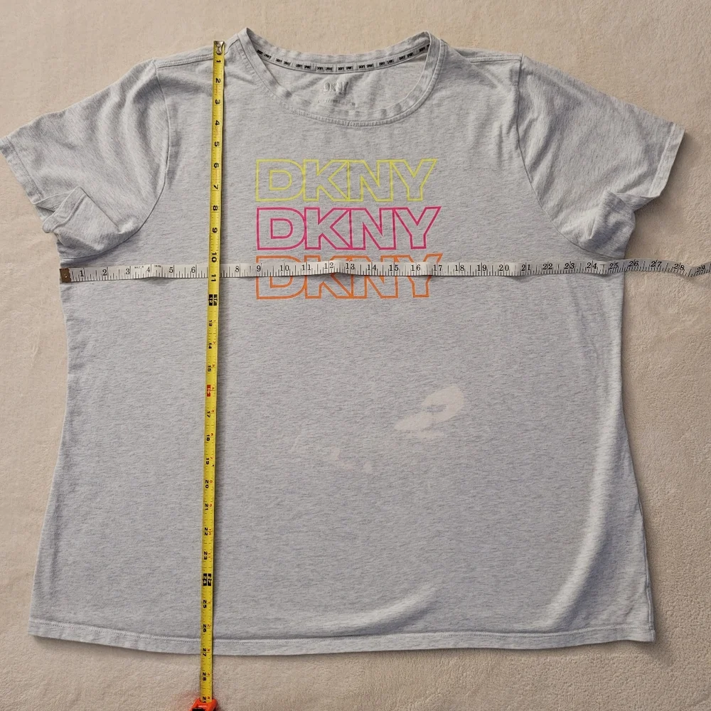 DKNY Sport Cotton Stretch Plus Size Tee Neon Logo Pink Orange Yellow Light Grey - Picture 3 of 12
